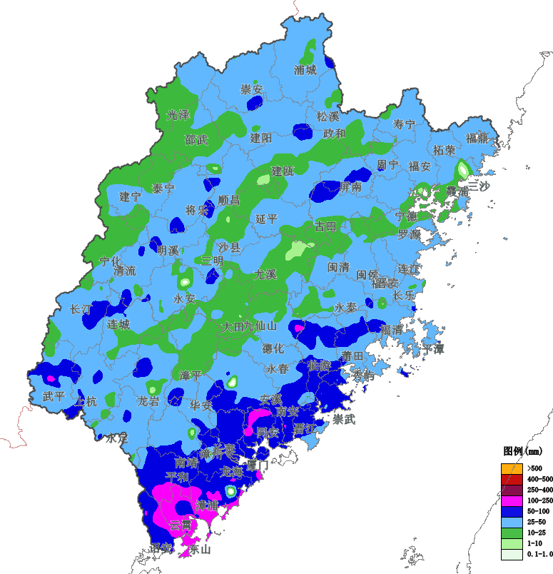 福建今天中南部沿海地区仍有暴雨